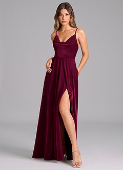 Azazie Sarella Brautjungfernkleider A-Linie Plissee Samt Kleid Cabernetrot image3