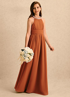 Azazie Aria Girls Formal Flower Girl Dresses Cinnamon A-Line Pleated Chiffon Dress image3