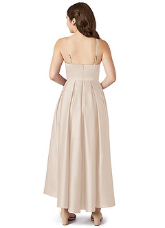Azazie Jemima Junior White Alabaster A-Line with Pockets Stretch Satin Dress image2