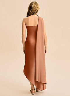 Azazie Briony Junior Copper Sheath Pleated Stretch Satin Dress image2