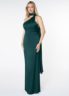 Azazie Kaylani Vestidos de damas de honor Vestido de Pino de Satén Elástico de Corte Sirena con Cuello Alto image3