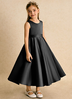 Azazie Junebuj Robe Demoiselle D'honneur Fillette Robe Princesse en Mat Satiné Plissée Noir image5