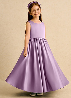 Azazie Nellia vestidos de niña de las flores Vestido de Glicinia de Satin Mate de Corte En A con Lazo image4
