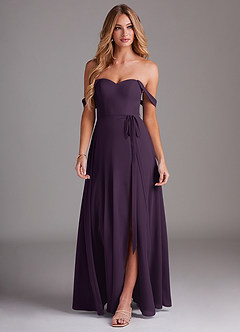 Azazie Aaron Bridesmaid Dresses Plum A-Line Off the Shoulder Chiffon Convertible Dress image4