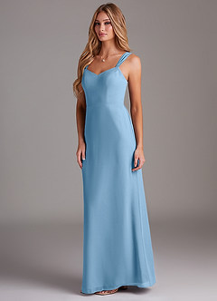Azazie Denice Abiti da Damigella Abito Tubino in Chiffon a Pieghe Blu Acciaio image4