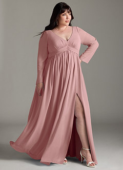 Azazie Teton Maternity Bridesmaid Dresses A-Line Long Sleeve Chiffon Floor-Length Dress image11