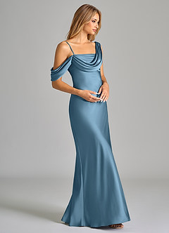 Azazie Celina Brautjungfernkleider Etui Schulterfrei Stretch-Satin Kleid Stahlblau image6