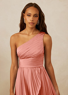 Christian Siriano Bridal for Azazie 1008 Bridesmaid Dresses Coral A-Line One Shoulder Stretch Satin Dress image8