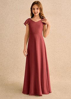 Azazie Nari Girls Formal Flower Girl Dresses Terracotta A-Line with Sleeves Chiffon Dress image5