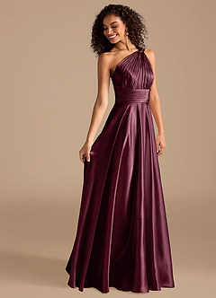 Azazie Charlize Brautjungfernkleider A-Linie One-Shoulder Metallischer Satin Kleid Cabernetrot image6