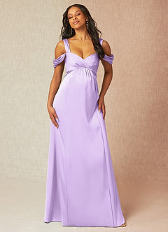 Azazie Rhea Maternity Bridesmaid Dresses A-Line Off-The-Shouler Pleated Stretch Satin Floor-Length Dress image5
