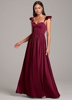 Azazie Denisse Brautjungfernkleider A-Linie Gestreift Stretch-Satin Kleid Burgunderrot image3