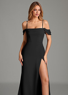 Azazie Riley Robes de demoiselle d'honneur Robe Fourreau Convertible en Mousseline de soie Épaule décolletée Noir image8