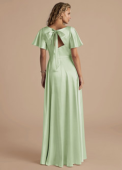 Azazie Kimber Bridesmaid Dresses Dusty Sage A-Line Ruched Metallic Satin Dress image4
