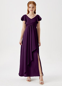 Azazie Omari Junior Grape A-Line Pleated Stretch Satin Dress image4