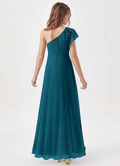 Azazie Arabella Junior Abito A-Line in Chiffon Increspato Blu Inchiostro image6