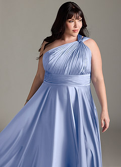 Azazie Charlize Bridesmaid Dresses Ice A-Line One Shoulder Stretch Satin Dress image15