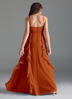 Azazie Peyton Junior Paprika A-Line V-Neck Cascading Ruffles Chiffon Dress image5