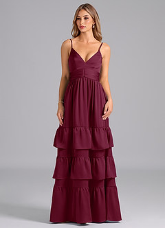 Azazie Nathalia Bridesmaid Dresses Mulberry A-Line Pleated Stretch Satin Dress image3