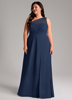 Azazie Phaedra Jurken voor bruidsmeisjes Jurk van Chiffon met A-Lijn One-Shoulder Donkere Marine image14