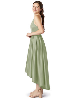 Azazie Jemima Junior Dusty Sage A-Line with Pockets Stretch Satin Dress image3