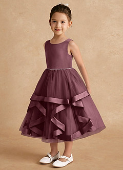 Azazie Posy Blumenmädchenkleider A-Linie Mit Perlen Tüll Kleid Sangria image3