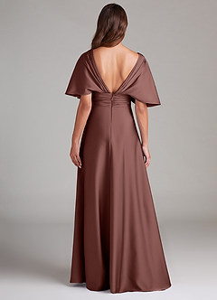 Azazie Pamela Bridesmaid Dresses Espresso A-Line Pleated Stretch Satin Dress image2