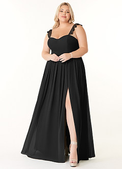 Azazie Metz Bridesmaid Dresses Black A-Line Sweetheart Ruched Chiffon Dress image7