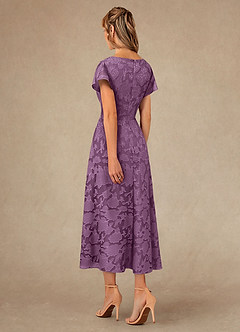 Azazie Vera 신부의 어머니 드레스 A라인 주름진 플로럴 번아웃 티 길이 드레스 image3