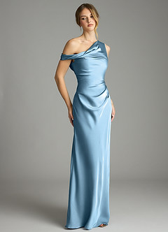 Azazie Emerson Bridesmaid Dresses Steel Blue Mermaid Off the Shoulder Stretch Satin Dress image5