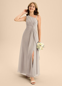 Azazie Brooke Junior Abito A-Line in Chiffon Spacco Laterale Gelo image3