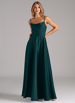 Azazie Elle Bridesmaid Dresses Pine A-Line Pleated Stretch Satin Dress image5
