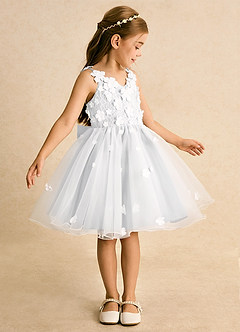 Azazie Junebug vestidos de niña de las flores Vestido de Marfil Blanco de Tul de Princesa con Encaje image4
