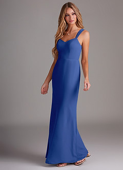 Azazie Denice Robes de demoiselle d'honneur Robe Fourreau en Mousseline de soie Plissé Bleu Roi image3