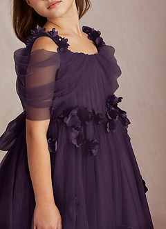 Azazie Shaylee Flower Girl Dresses Plum A-Line Off the Shoulder Tulle Dress image2