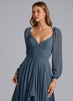Azazie Karan Bridesmaid Dresses Neptune A-Line Long Sleeve Chiffon Dress image6