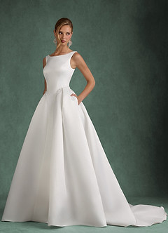 Azazie Odette Hochzeitskleider Ballkleid U-Boot Ausschnitt Satin Kleid Diamantweiß image4