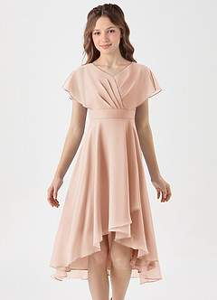 Azazie Graciela Junior A-Line Plisseret Chiffon Asymmetrisk Junior brudepige Kjole image3