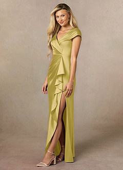 Azazie Anderson Mother of the Bride Dresses Canary A-Line Pleated Stretch Satin Dress image4