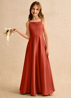 Azazie Joella Girls Formal Flower Girl Klänningar Klä A-Line i Stretch Satin Plisserad image2