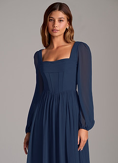 Azazie Maree Bridesmaid Dresses Dark Navy A-Line Corset Chiffon Dress image7