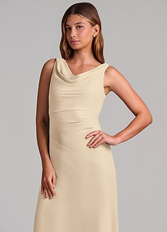 Azazie Nerine Brudtärnklänningar Klä av A-Linje i Chiffong Plisserad Champagne image6