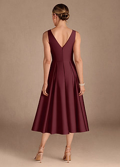 Azazie Fulton Mother of the Bride Dresses Cabernet A-Line Pleated Stretch Satin Dress image3
