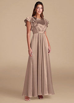 Azazie Daphne Modest Bridesmaid Dresses A-Line Ruched Metallic Satin Floor-Length Dress image4