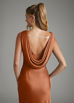 Azazie Elena Bridesmaid Dresses Copper Mermaid Pleated Stretch Satin Dress image6