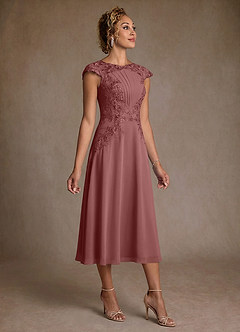 Azazie Crista Suknie dla Matki Panny Młodej Linia A Koronka Szyfon Długość herbaty Sukienka image3