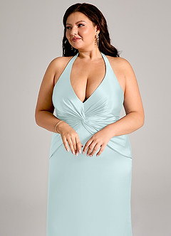 Azazie Valerie Jurken voor bruidsmeisjes Jurk van Stretch Satijn met Zeemeermin Geplooid Zeeglas image13