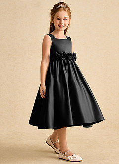 Azazie Peaches Flower Girl Dresses Black A-Line Bow Matte Satin Dress image3