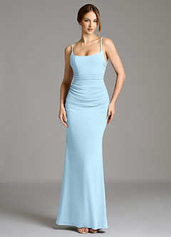 Azazie Jolene Brautjungfernkleider Meerjungfrau-Linie Rechteckiger Ausschnitt Premium Stretch Jersey Kleid Himmelblau image4