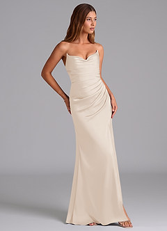 Azazie Claudelle Brautjungfernkleider Meerjungfrau-Linie Schulterfrei Stretch-Satin Kleid Alabaster Weiß image4